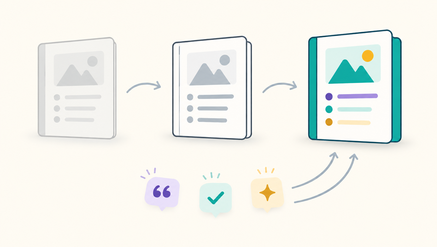 A playbook evolving through versions as conversation evidence feeds in